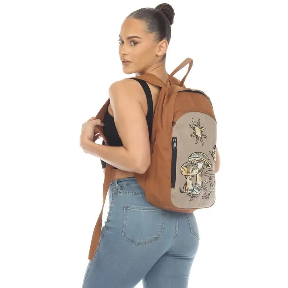 Mushroom Clay Hippie Retro 100% Cotton Tie-Dye Embroidery Patch Backpack